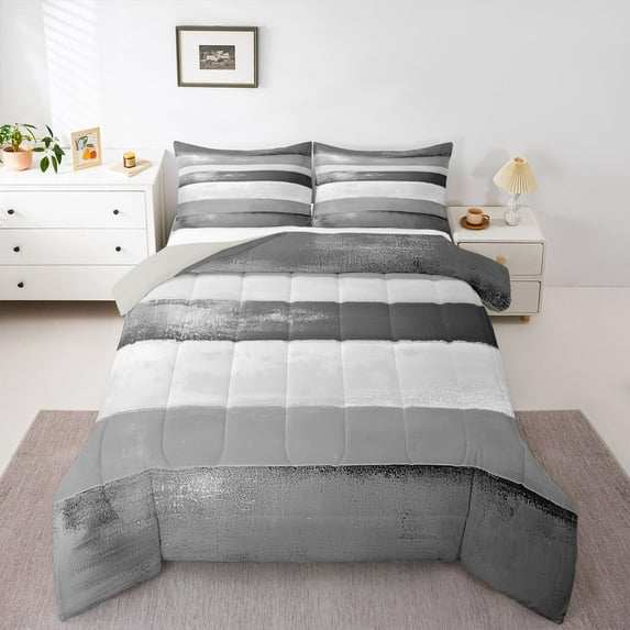 Castle Fairy Stripes Girl Full Size Comforter Sets,Vintage Minimalist Lines Bedding Sets