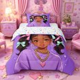 thumbnail image 1 of Castle Fairy Stylish Black Girl Twin Comforter Sets 2pcs,Ribbon Bow Bedding Set,Purple,1 Comforter and 1 Pillowcase, 1 of 6