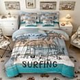 thumbnail image 1 of Castle Fairy Surf Camper Art Bedding Comforter Set 7 Pieces for Teens, "Let's Go Surfing" Print Full Bedding Set for Bedroom, Blue Brown,Grey Reversible, 1 of 7