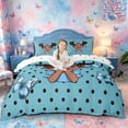thumbnail image 1 of Castle Fairy Sweet Black Girl Bedding,Polka Dot Butterfly Duvet Cover Full,Blue,1 Duvet Cover and 2 Pillowcases, 1 of 6