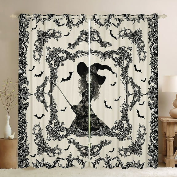 Castle Fairy Teenager Halloween Witch Black Out Curtains,Spooky Animal Curtains Pack of 2 (42x63 Each),Bohemian Damask Bedroom Curtains,Super Cozy Festival Room Decor
