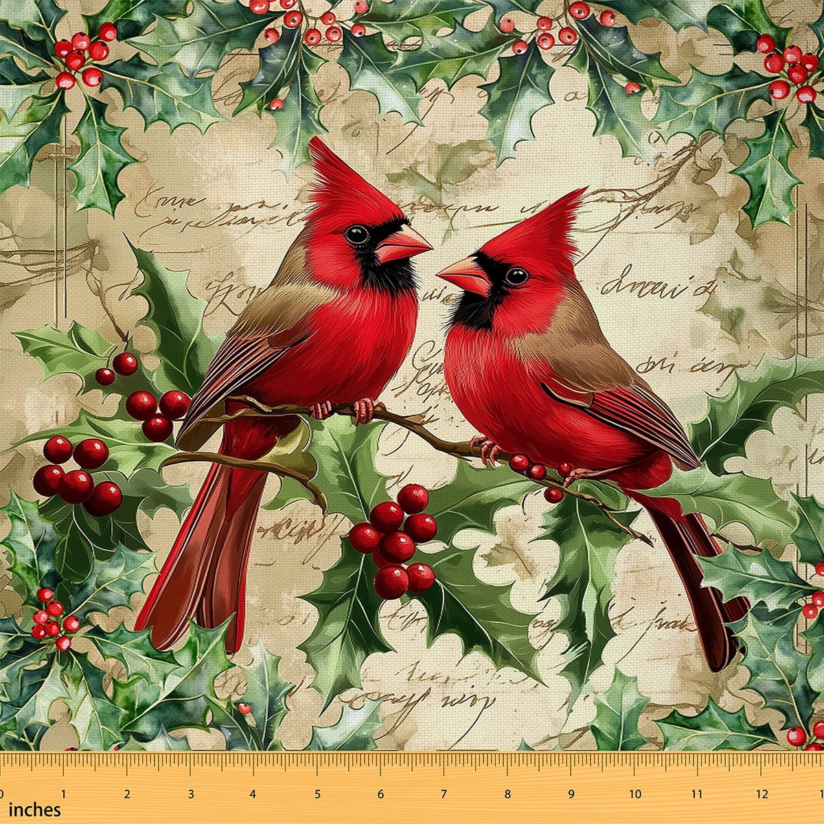 Castle Fairy Teenager Red Sparrows Fabric by the Yard 3 Yards,Merry Christmas Sewing Fabric,Rustic Vintage Fabric for Sewing,Microfiber Bedroom Decor
