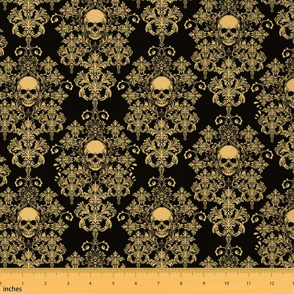 Castle Fairy Teenagers Abstract Skull Fabric by the Yard 1 Yard,Gothic Style Home Decor Fabric by the Yard,Bohemian Damask Room Decor Fabric by the Yard,Ultra Soft Home Decor