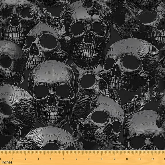 Castle Fairy Teenagers Abstract Skull Fabric by the Yard 1 Yard,Gothic Style Home Decor Fabric by the Yard,Happy Halloween Room Decor Fabric by the Yard,Lightweight Room Decor