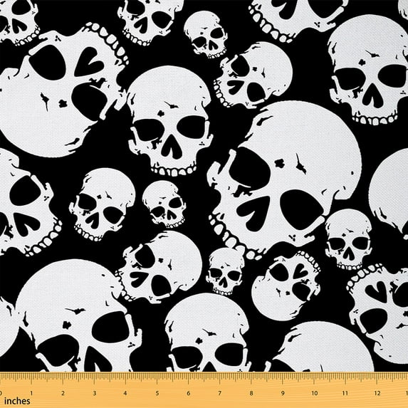 Castle Fairy Teenagers Abstract Skull Fabric by the Yard 10 Yards,Gothic Style Room Decor Fabric by the Yard,Black White Fabric for Sewing,Microfiber Bedroom Decor