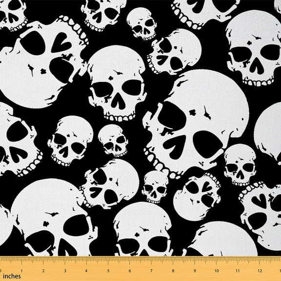 Castle Fairy Teenagers Abstract Skull Fabric by the Yard 2 Yards,Gothic Style Room Decor Fabric by the Yard,Black White Sewing Fabric,Microfiber Bedroom Decor