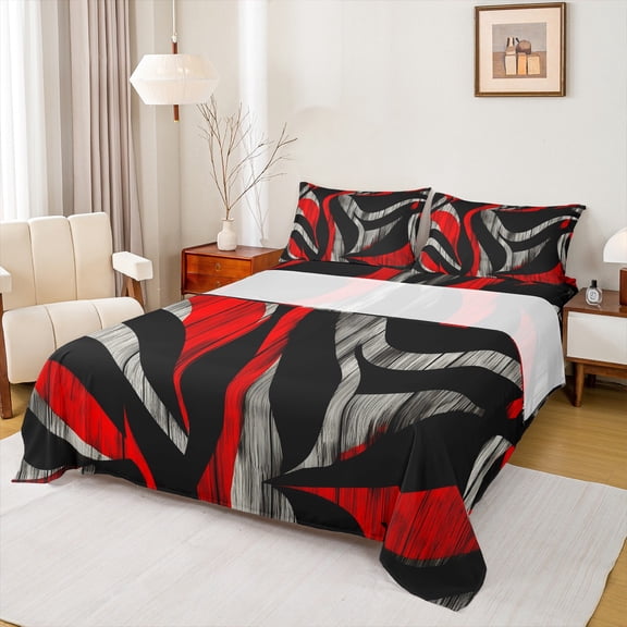 Castle Fairy Teenagers Abstract Stripes 3pcs Twin Sheet Sets,Geometric Lines Twin Fitted Sheet,Rustic Vintage Breathable Flat Sheet,Luxury Bedroom Decor