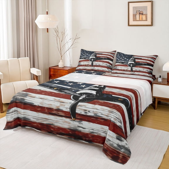 Castle Fairy Teenagers Airplane Helicopter Twin Sheet Sets,Vintage USA Flag Bedding