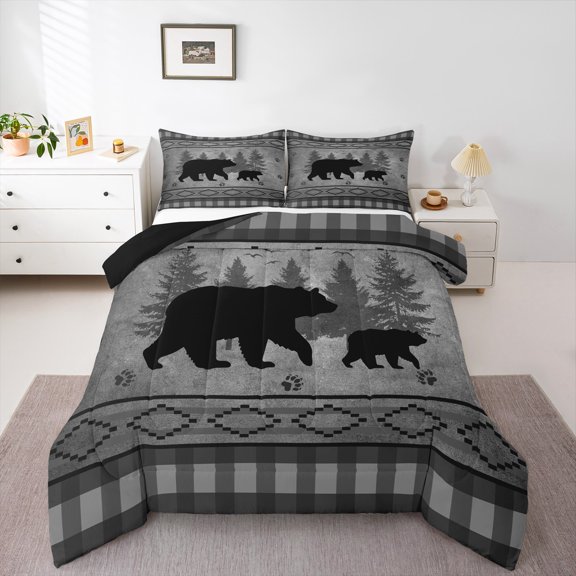 Castle Fairy Teenagers Animal Bears Queen Comforter Set,Black Grey Bedding Comforter Set