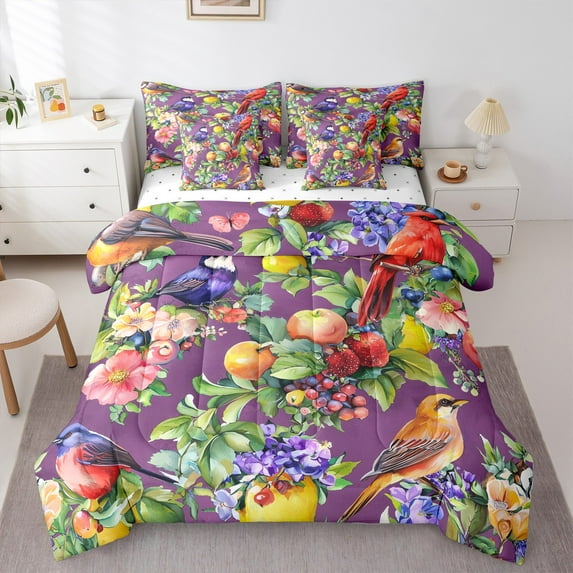 Castle Fairy Teenagers Animal Bird 7 Pieces Bedding Comforter Set,Fresh Fruit Full Bedding Set Lightweight,Chic Flower Fitted Sheet Flat Sheet,Luxury Bedroom Decor
