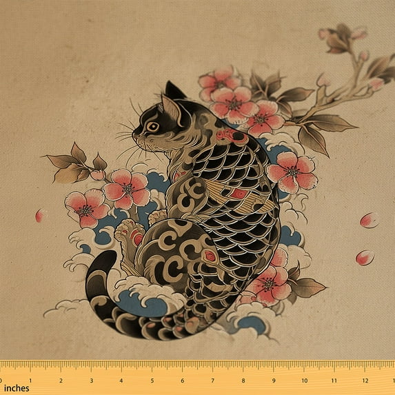 Castle Fairy Teenagers Animal Cat Fabric by the Yard 2 Yards,Chic Flower Room Decor Fabric by the Yard,Japanese Style Sewing Fabric,Lightweight Room Decor