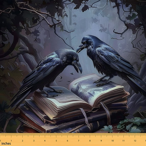 Castle Fairy Teenagers Animal Crow Fabric by the Yard 5 Yards,Gothic Style Fabric for Sewing,Happy Halloween Home Decor Fabric by the Yard,Super Cozy Room Decor