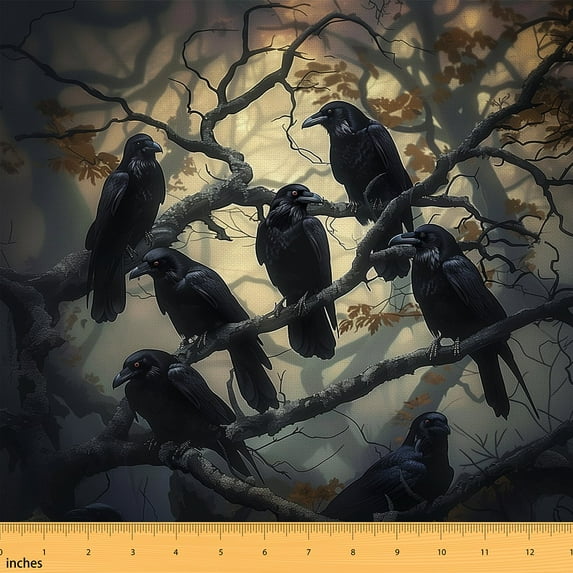 Castle Fairy Teenagers Animal Crow Fabric by the Yard 3 Yards,Gothic Style Sewing Fabric,Happy Halloween Fabric for Sewing,Super Cozy Room Decor