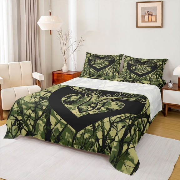 Castle Fairy Teenagers Animal Deer Twin Sheet Sets,Green Camouflage Bedding