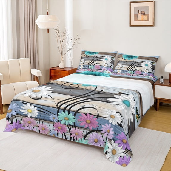 Castle Fairy Teenagers Butterfly Flower 4pcs Bed Sheets,Rustic Vintage King Sheets,Lodge Cabin Super Cozy Sheet Set,Lightweight Room Decor