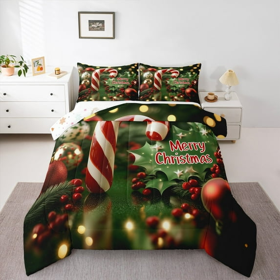 Castle Fairy 2-Piece Twin Size Comforter Set - Candy Cane Christmas Print