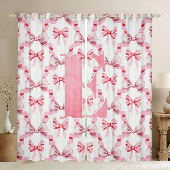 Castle Fairy Teenagers Cartoon Bow Knot Letter Monogrammed E Black Out Curtains,Cute Bow-Tie Plaid Grid Curtains Pack of 2 (42x63 Each),Dreamy Princess Bedroom Curtains,Ultra Soft Home Decor