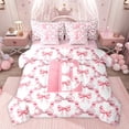 thumbnail image 1 of Castle Fairy Teenagers Cartoon Bow Knot Letter Monogrammed E Twin Bedding Sets 7-Piece,Cute Bow-Tie Plaid Grid Bedding Comforter Set Microfiber,Dreamy Princess Breathable Sheet Sets, 1 of 8