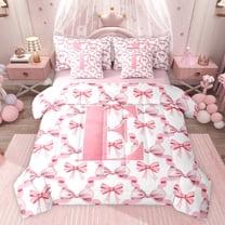 Castle Fairy Teenagers Cartoon Bow Knot Letter Monogrammed E Twin Bedding Sets 7-Piece,Cute Bow-Tie Plaid Grid Bedding Comforter Set Microfiber,Dreamy Princess Breathable Sheet Sets