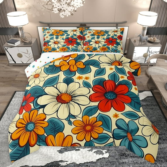 Castle Fairy Teenagers Chic Floral Daisy Full Size Comforter Sets,Vintage Bedding Sets