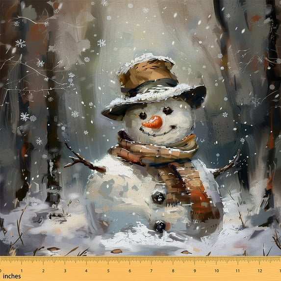 Castle Fairy Teenagers Christmas Snowman Fabric by the Yard 5 Yards,Tree Branches Fabric for Sewing,Happy New Year Home Decor Fabric by the Yard,Microfiber Bedroom Decor