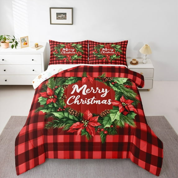 Castle Fairy Teenagers Christmas Wreath 2pcs Bedding Comforter Set,Merry Christmas Twin Comforter Sets,Happy New Year Breathable Bedding Set,Luxury Bedroom Decor