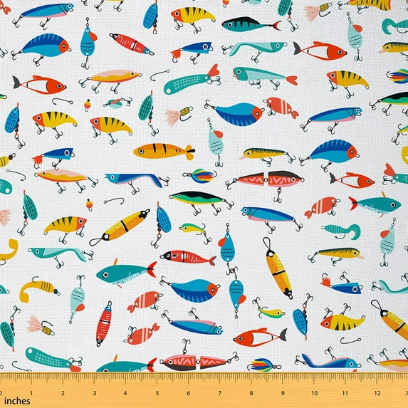 Castle Fairy Teenagers Colorful Fish Fabric by the Yard 1 Yard,Fishing Hunting Home Decor Fabric by the Yard,Lake Life Room Decor Fabric by the Yard,Luxury Bedroom Decor
