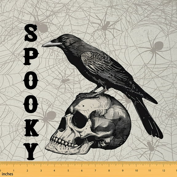 Castle Fairy Teenagers Crow Skull Fabric by the Yard 2 Yards,Gothic Style Room Decor Fabric by the Yard,Spider Web Sewing Fabric,Ultra Soft Home Decor