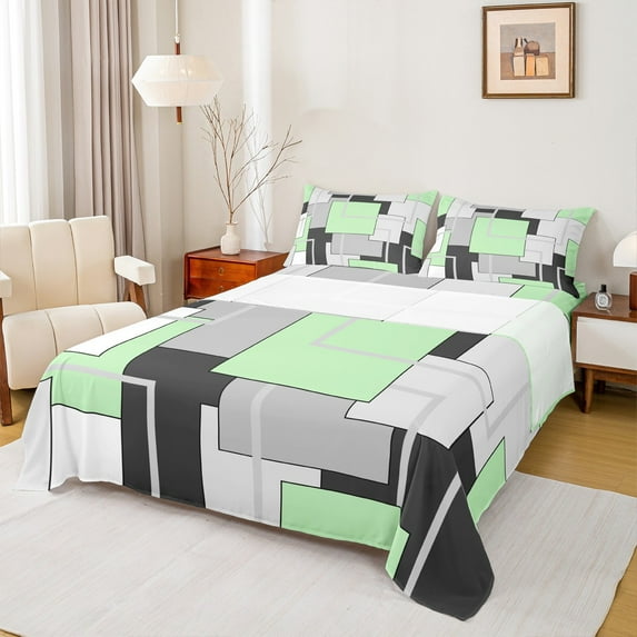 Castle Fairy Teenagers Geometric Rectangle 4-Piece Full Size Sheets,Abstract Stripes Bed Sheets,Minimalist Vintage Lightweight Sheet Sets,Ultra Soft Home Decor