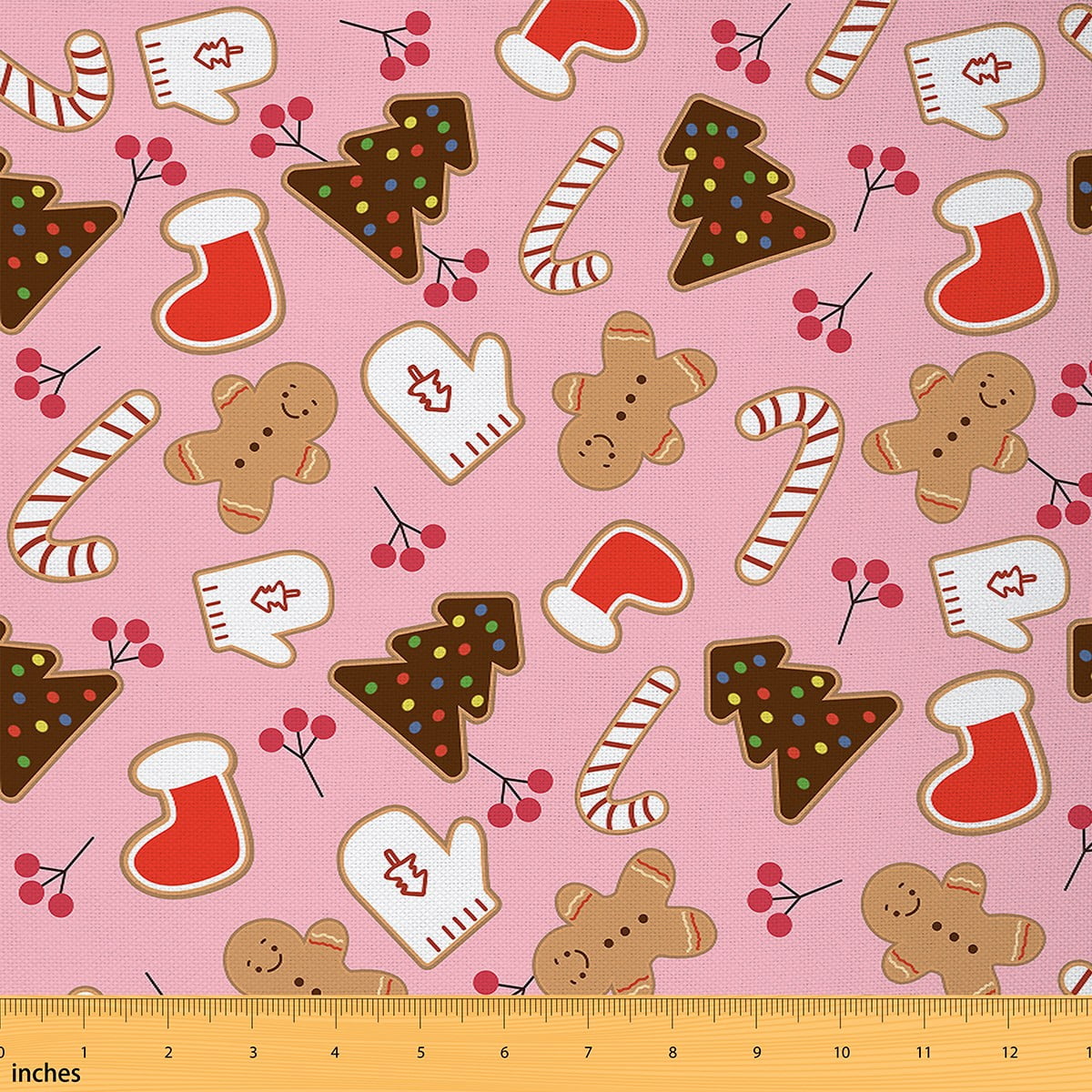 Castle Fairy Teenagers Gingerbread Man Fabric by the Yard 2 Yards,Festival Xmas Room Decor Fabric by the Yard,Christmas Tree Sewing Fabric,Lightweight Room Decor