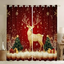 Castle Fairy Teenagers Golden Deer Black Out Curtains,Festival Xmas Curtains Pack of 2 (42x63 Each),Sparkling Sequin Bedroom Curtains,Microfiber Bedroom Decor