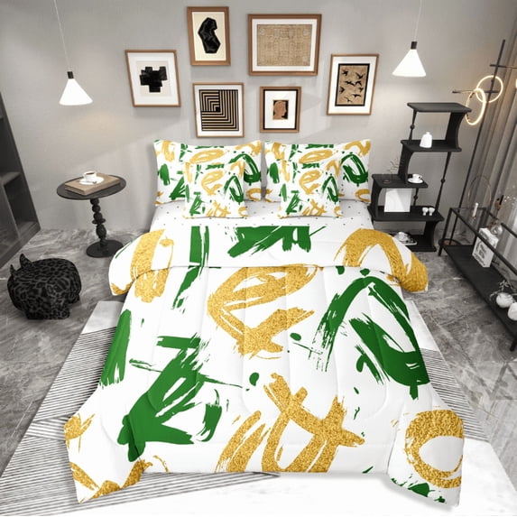 Castle Fairy Teenagers Graffiti Splash 7pcs Bedding Comforter Set,Abstract Stripes Queen Bedding Sets Super Cozy,Vintage Aesthetic Queen Sheet Sets,Lightweight Room Decor
