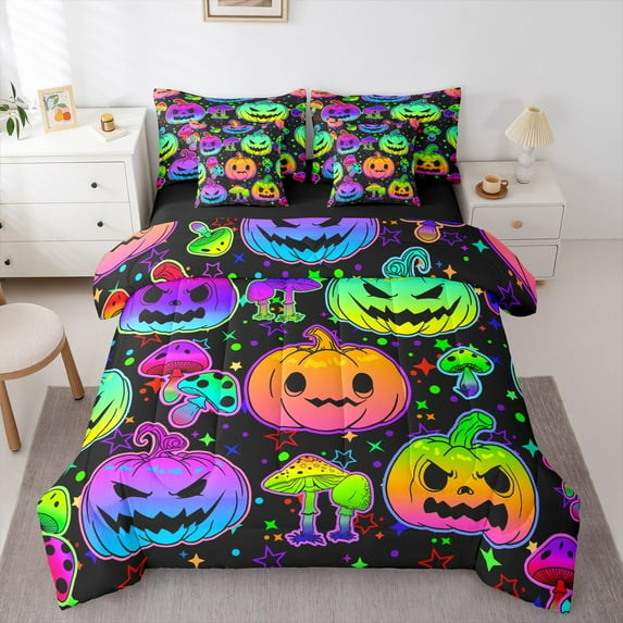 Castle Fairy Teenagers Halloween Pumpkin 7pcs Bedding Comforter Set,Botanical Mushroom Queen Bedding Sets Super Cozy,Polka Dots Queen Sheet Sets,Breathable Home Decor