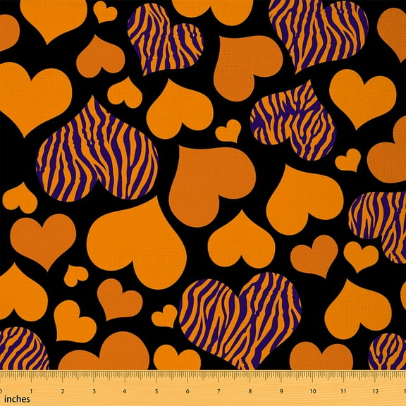 Castle Fairy Teenagers Love Heart Print Fabric by the Yard 2 Yards,Zebra Print Room Decor Fabric by the Yard,Black Orange Sewing Fabric,Super Cozy Room Decor