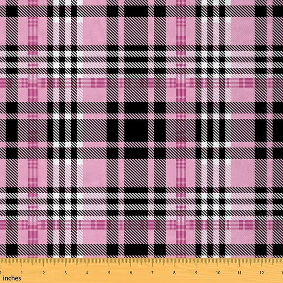 Castle Fairy Teenagers Minimalist Buffalo Fabric by the Yard 2 Yards,Geometric Plaid Room Decor Fabric by the Yard,Black Pink Sewing Fabric,Ultra Soft Home Decor