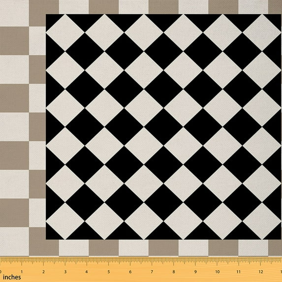 Castle Fairy Teenagers Minimalist Buffalo Fabric by the Yard 2 Yards,Geometric Plaid Room Decor Fabric by the Yard,Black Wheat Sewing Fabric,Ultra Soft Home Decor