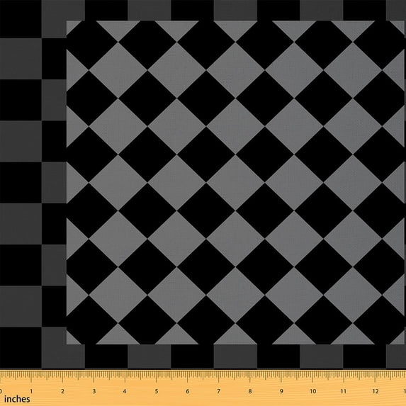 Castle Fairy Teenagers Minimalist Buffalo Fabric by the Yard 3 Yards,Geometric Plaid Sewing Fabric,Black Grey Fabric for Sewing,Ultra Soft Home Decor