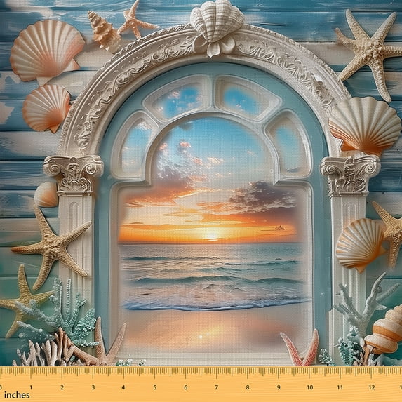 Castle Fairy Teenagers Ocean Beach Fabric by the Yard 5 Yards,Seashell Starfish Fabric for Sewing,Lodge Cabin Home Decor Fabric by the Yard,Microfiber Bedroom Decor