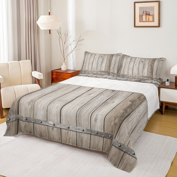 Castle Fairy Teenagers Old Barn Door 4pcs Bed Sheets,Rustic Vintage King Sheets,Retro Cabin Super Cozy Sheet Set,Super Cozy Room Decor