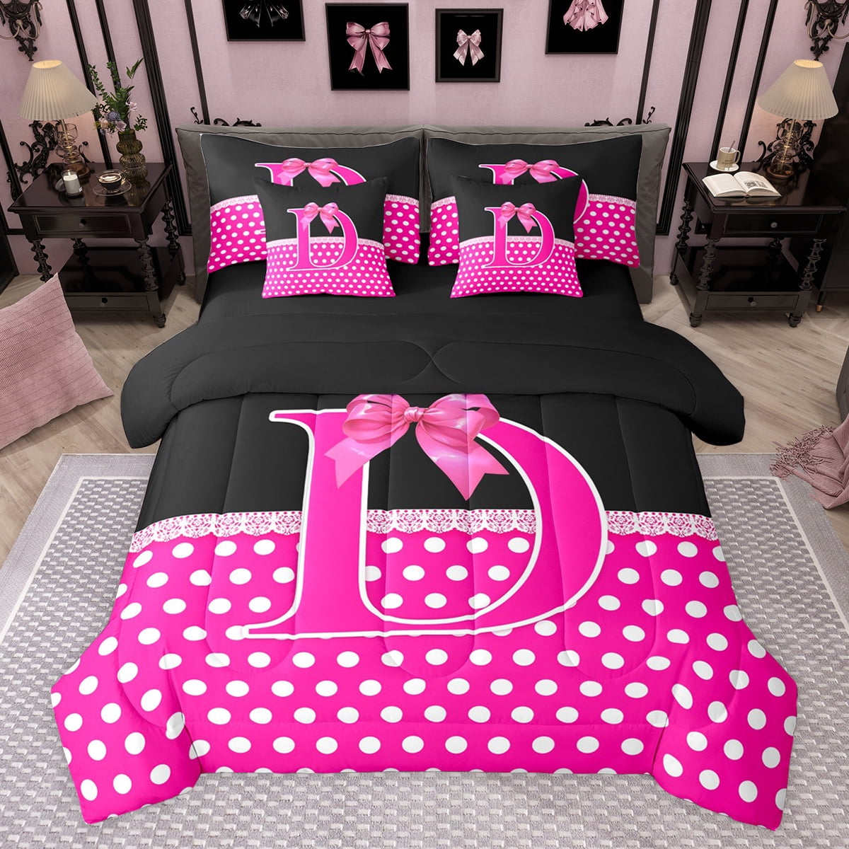 Castle Fairy Teenagers Pink Bowknot Letter Monogrammed D Bedding ...