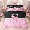 thumbnail image 1 of Castle Fairy Teenagers Pink Bowknot Letter Monogrammed S Twin Bedding Sets 7-Piece,White Polka Dots Bedding Comforter Set Microfiber,Retro Vintage Aesthetic Breathable Sheet Sets, 1 of 8