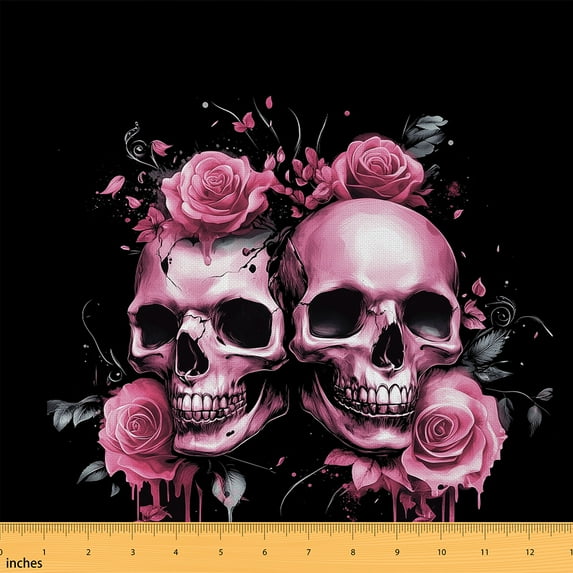 Castle Fairy Teenagers Purple Skull Fabric by the Yard 2 Yards,Floral Rose Room Decor Fabric by the Yard,Gothic Style Sewing Fabric,Microfiber Bedroom Decor