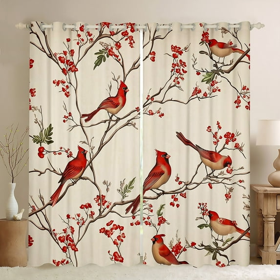 Castle Fairy Teenagers Red Sparrows Curtains Pack of 2 (42x84 Each),Tree Branches Curtains Blackout,Merry Christmas Bedroom Curtains,Super Cozy Room Decor