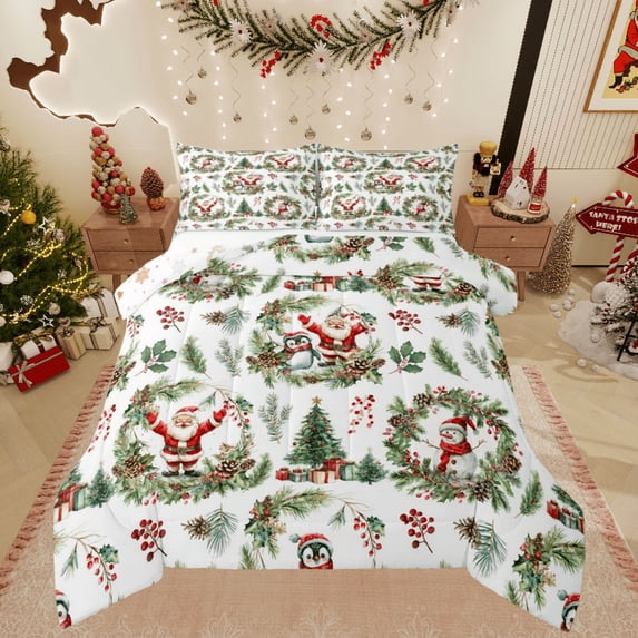 Castle Fairy 3-Piece Full Size Comforter Set, Santa and Penguin Christmas Print