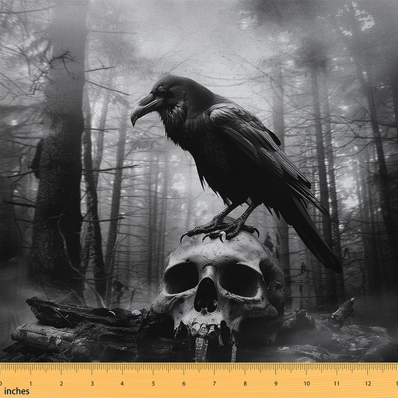 Castle Fairy Teenagers Skull Crow Fabric by the Yard 3 Yards,Gothic Style Sewing Fabric,Happy Halloween Fabric for Sewing,Super Cozy Room Decor