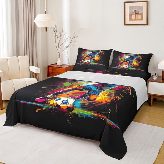 Castle Fairy Teenagers Sport Soccer Bed Sheets,Graffiti Splash King Sheets