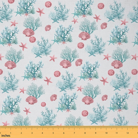Castle Fairy Teenagers Starfish Seashell Fabric by the Yard 2 Yards,Pink Teal Room Decor Fabric by the Yard,Sea Theme Sewing Fabric,Ultra Soft Home Decor