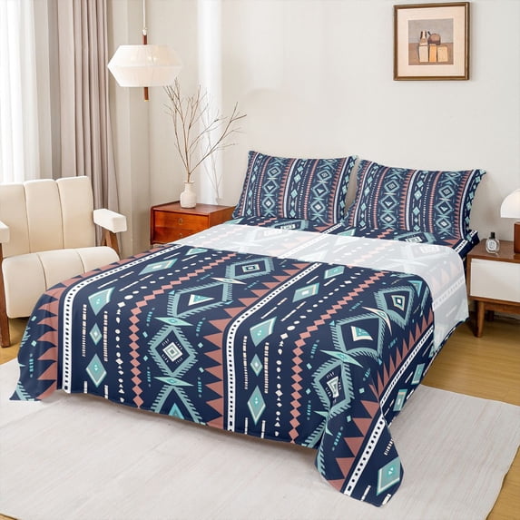 Castle Fairy Teenagers Tribal Aztec Full Size Sheets,Bohemian Geometric Bed Sheets