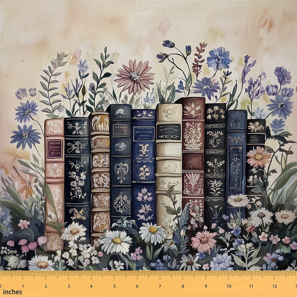 Castle Fairy Teenagers Vintage Books Fabric by the Yard 2 Yards,Chic Flowers Room Decor Fabric by the Yard,Botanical Plants Sewing Fabric,Ultra Soft Home Decor