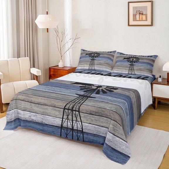 Castle Fairy Teenagers Vintage Windmill 4-Piece Full Size Sheets,Rustic Farmhouse Bed Sheets,Lodge Cabin Lightweight Sheet Sets,Lightweight Room Decor